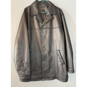 Vintage St. John's Bay XL Black Genuine Leather Car Coat Jacket Quilted